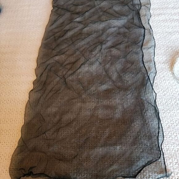 Vintage Made in Japan 100% Black Sheer Nylon ~22" Square Scarf/Hat/Head Covering - Picture 1 of 5